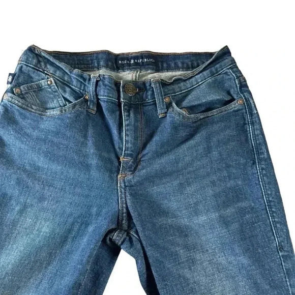 Rock & Republic Kasandra Bootcut Jeans Sz 8M Dark Wash Blue Distressed Studded - Picture 4 of 16